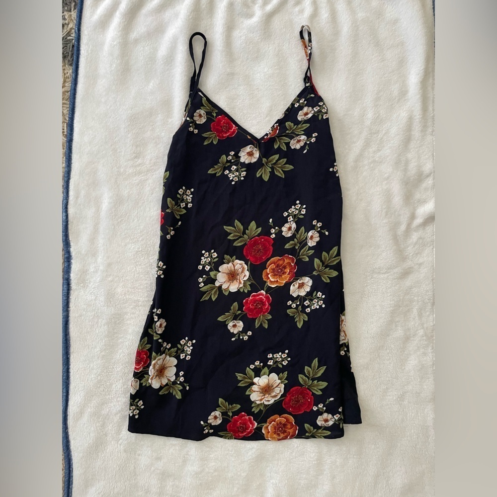 SHEIN Floral Mini slip Dress Dark Navy and Red